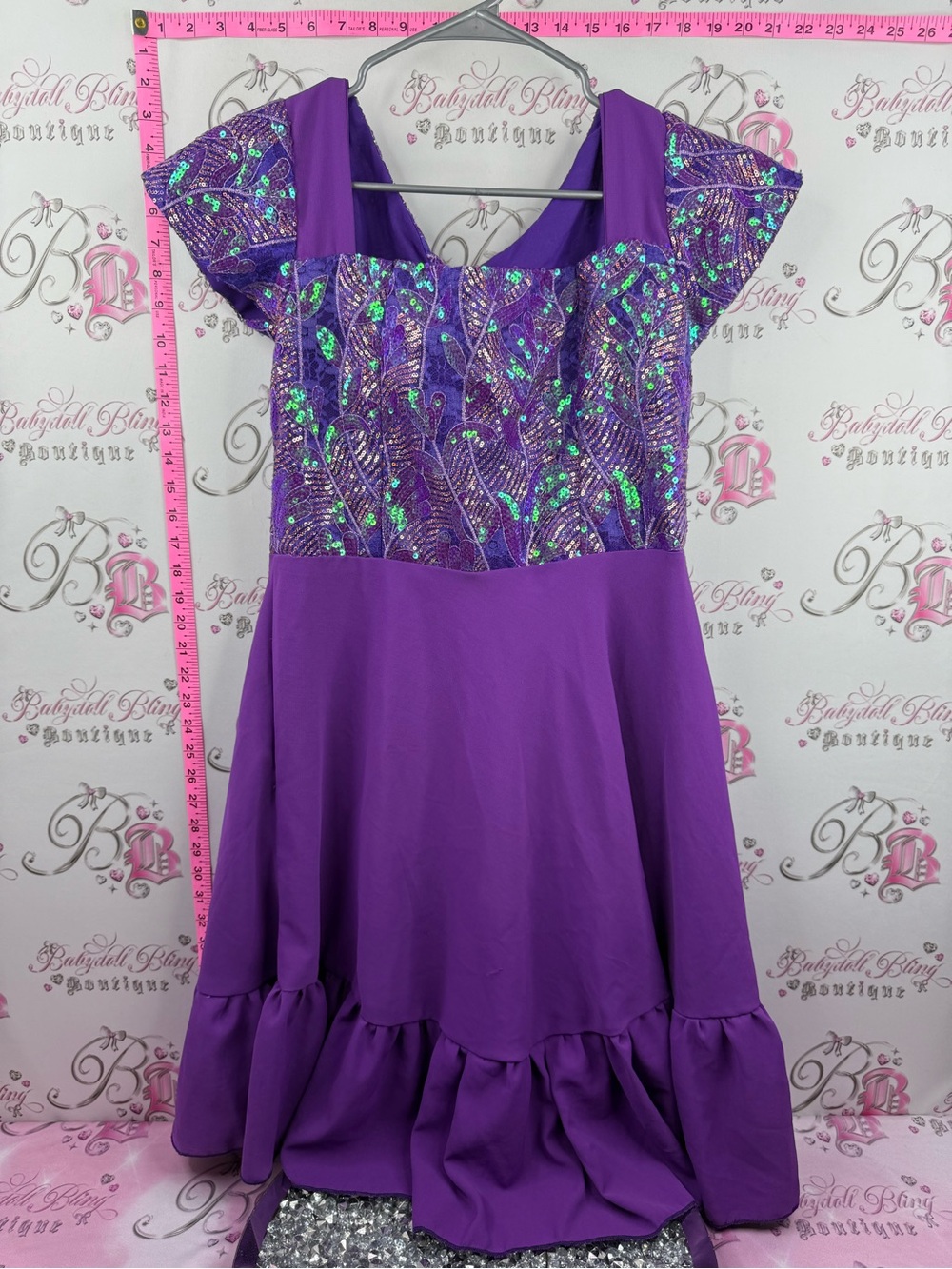 Dress ruffle vintage sequins Sparkle-Embellished Purple Midi Dress Ruffle Hem